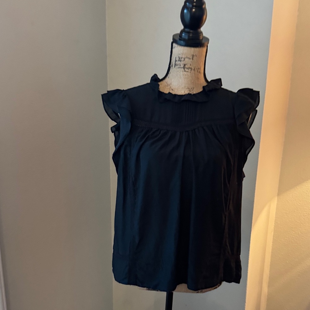Jcrew Elegant Black Ruffle Sleeve Top